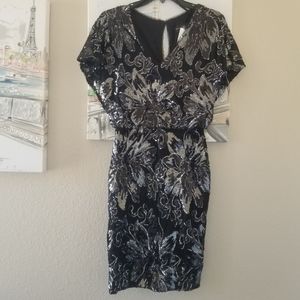 Betsy & Adam A22458 sequined Cocktail Dress Black